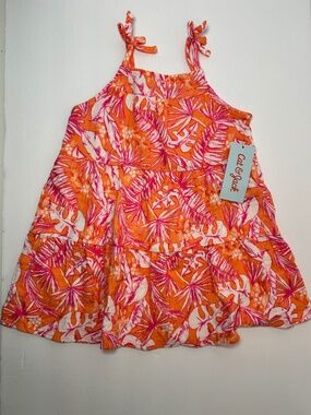 Cat & Jack Toddler Dress 3T NWT Orange Pink Tropical Print Tie Strap